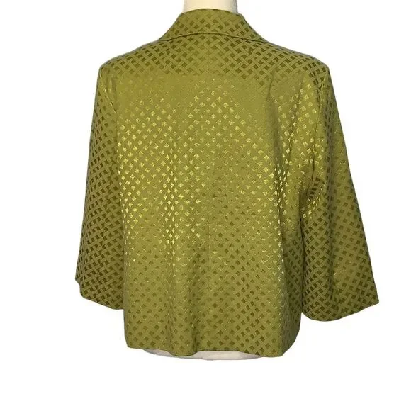 Chico’s Chartreuse Lattice Pattern 3/4 Sleeve Jacket Size 2(10-12) - Picture 3 of 4